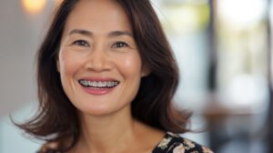 Smiling middle-aged woman with braces